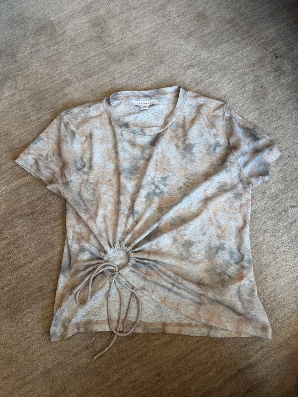 Topshop Short Sleeve Tie-Ring Tee in Beige and Gray Tie-Dye